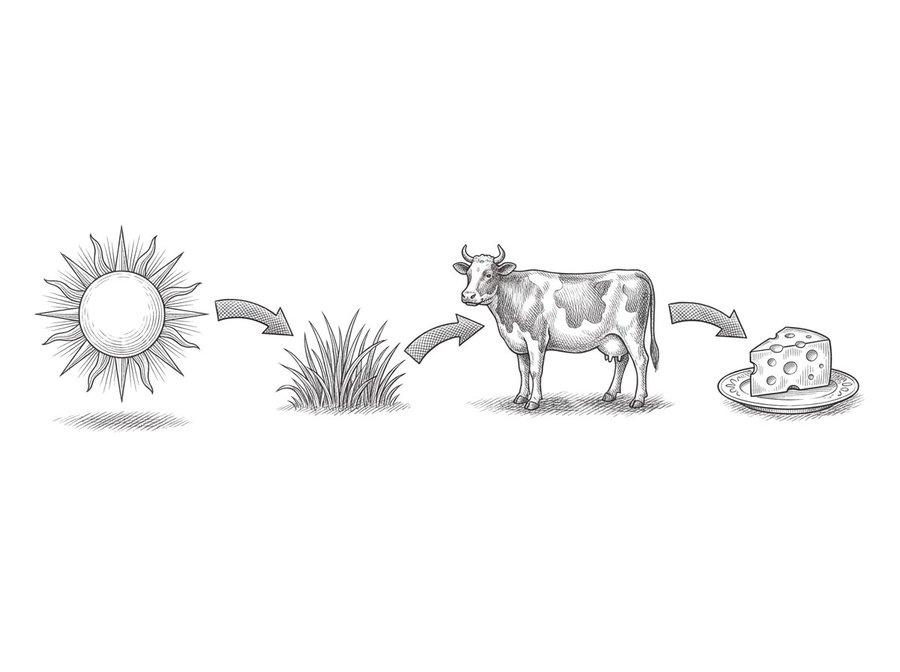 Every dinner traced backwards to a plant catching sunlight